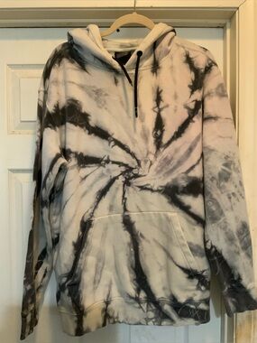 Men's Black & White Tie-Dye Crewneck Sweatshirt Hoodie